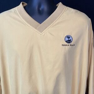 VTG Pebble Beach Classic V-neck Windbreaker Vest Yellow Kangaroo Pocket Size XL